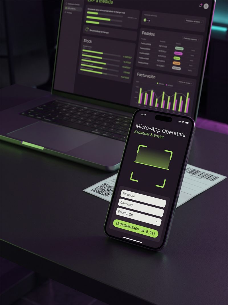 Celular con una micro-app para escanear un producto y cargar cantidad y estado