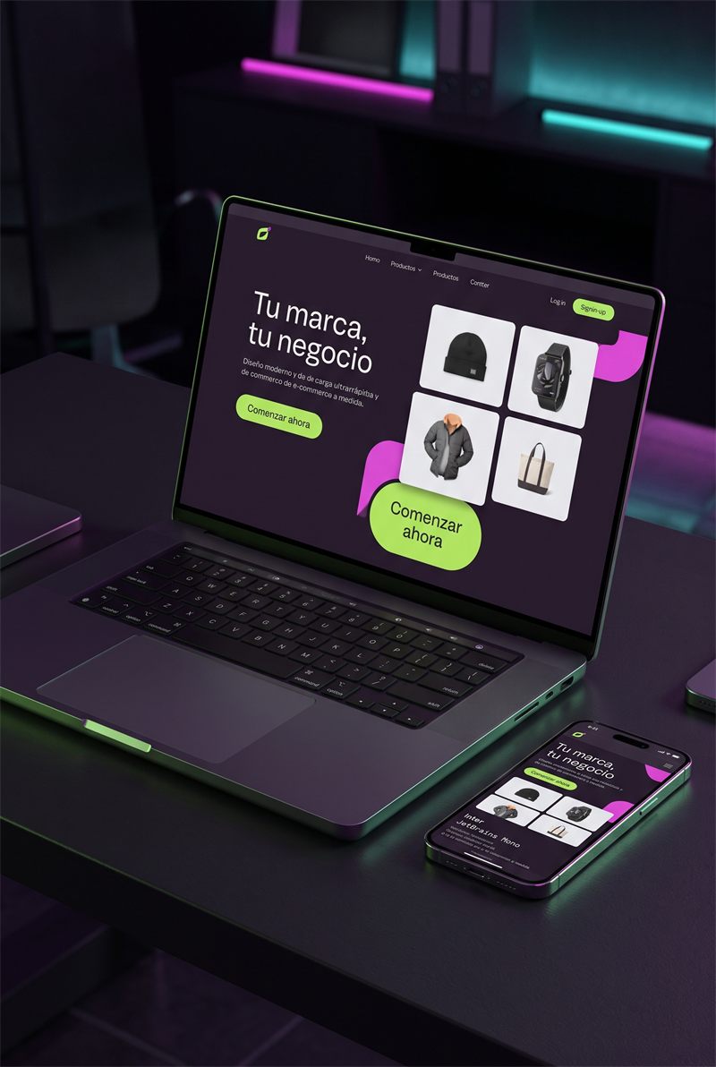Notebook y celular con una tienda online hecha a medida